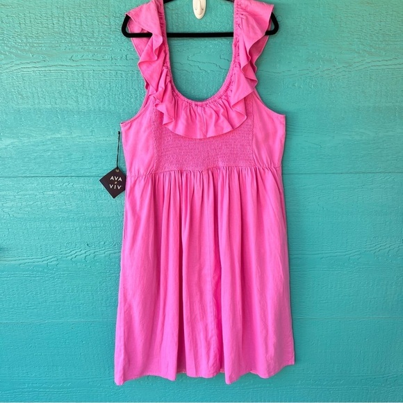 AVA & VIV PINK LINEN RUFFLE EMPIRE WAIST SLEEVELESS MIDI DRESS SIZE 2X PLUS - Picture 10 of 12